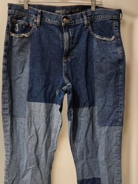 American Eagle Outfitters Patchwork Two-Tone Blue Straight Jeans
